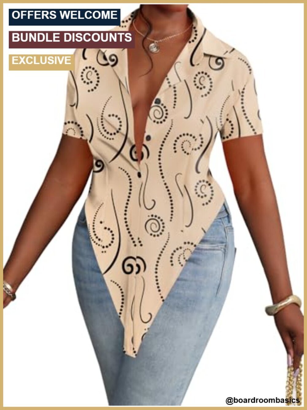 Button Down V Neck Short Sleeve Split Hem Blouse Tunic Top